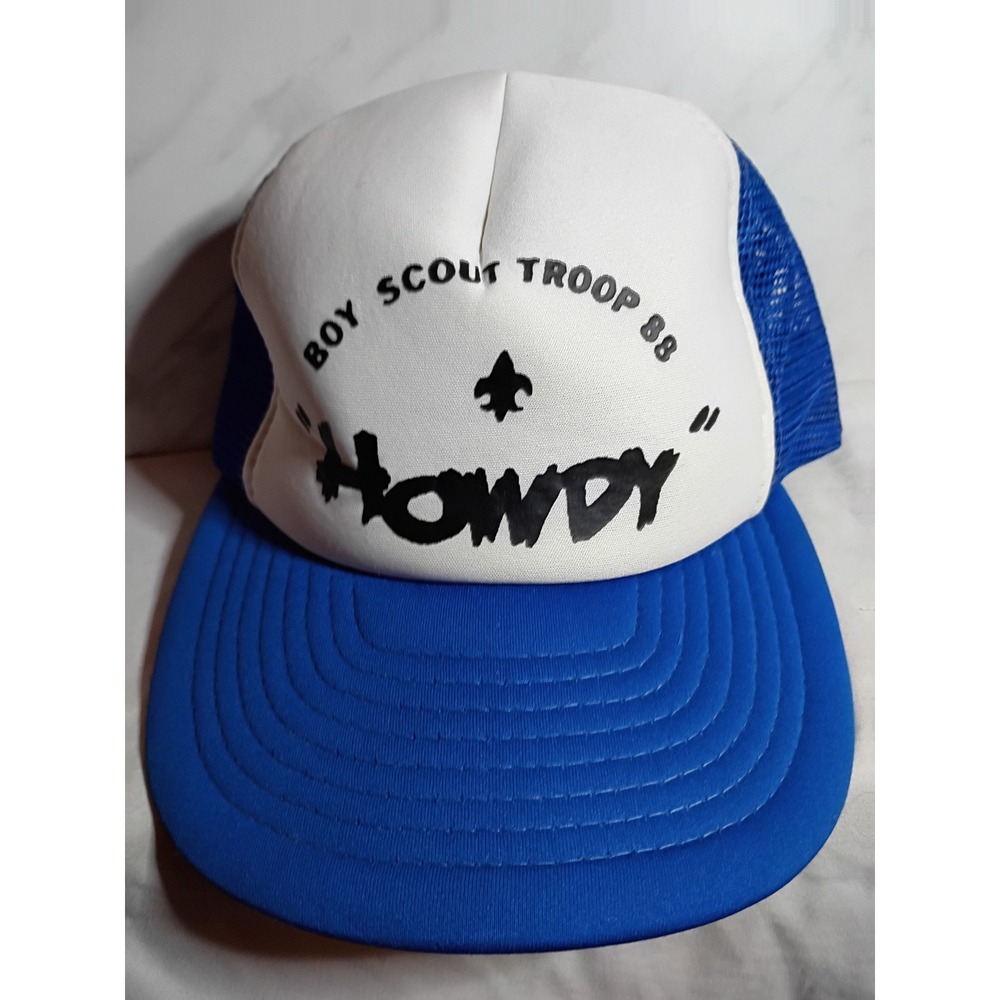 Vintage Boy Scout Troop 88 Howdy Trucker Hat Blue White Sportcap Snapback Cap